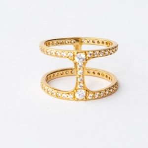 VicenzaSilver sterling silver double row Diamonique ring yellow gold size 10